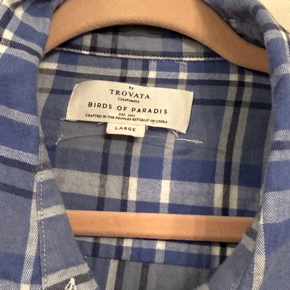 Birds of Paradis by Trovata Intermix Blue Flannel Plaid Peplum Top Shirt Large - Picture 2 of 4